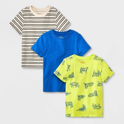 Image of Toddler Boys' 3pk Short Sleeve Striped T-Shirt - Cat & Jack™ Beige/Green/Blue 12M