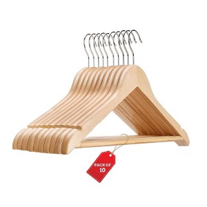 USTECH 10pk Suit Organiser Clothes Hanger Natural Wood - 1 of 4