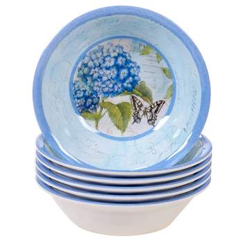 22oz 6pk Melamine Hydrangea Garden All Purpose Dining Bowls Blue/Purple - Certified International