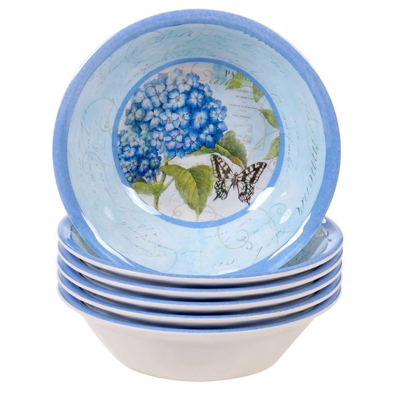 22oz 6pk Melamine Hydrangea Garden All Purpose Dining Bowls Blue/Purple - Certified International, 1 of 3