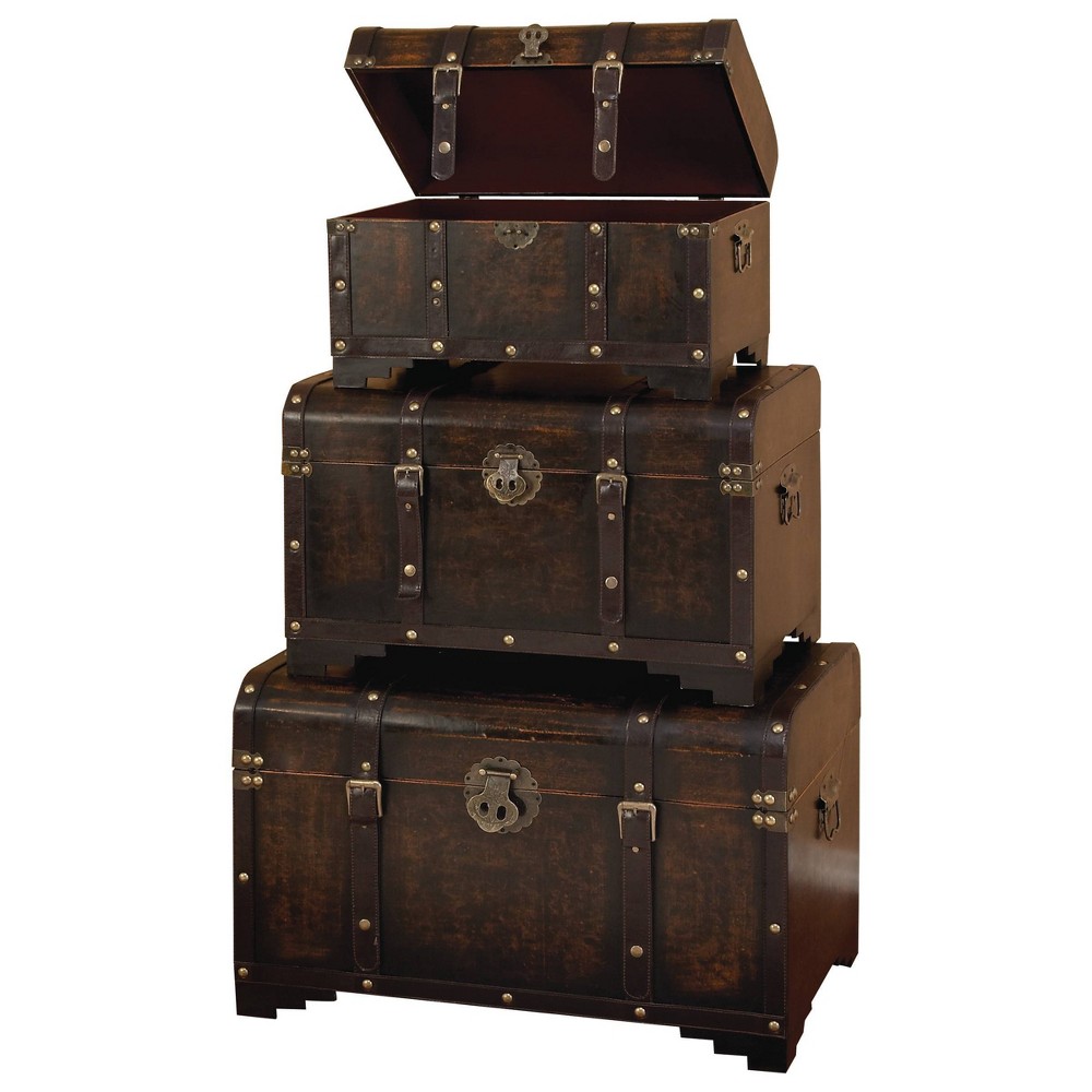 Photos - Dresser / Chests of Drawers Set of 3 Traditional Wood Trunks Brown - Olivia & May