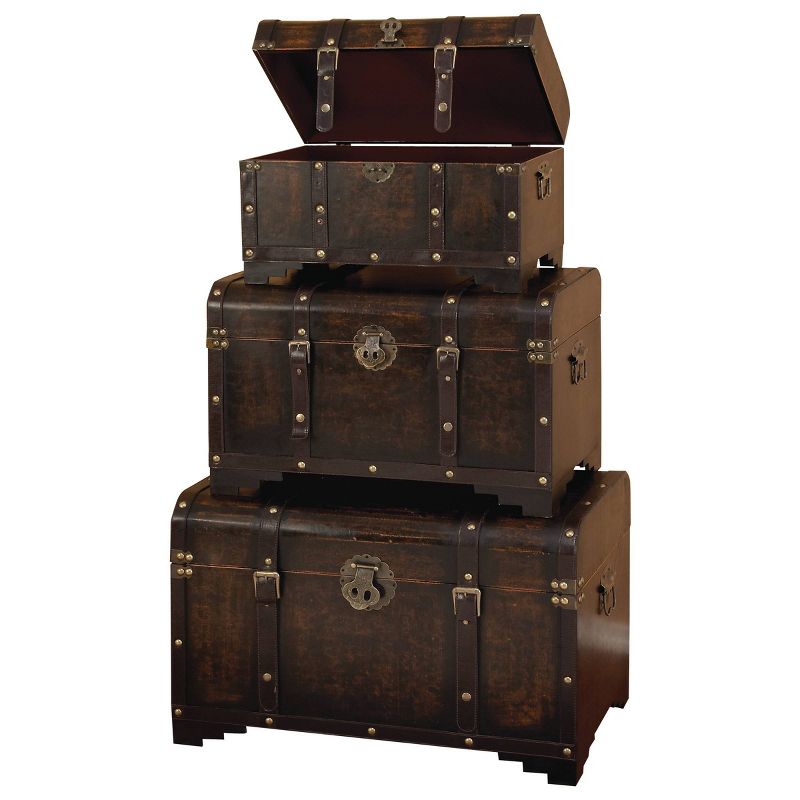 Set of 3 Traditional Wood Trunks Brown - Olivia &#38; May, 1 of 18