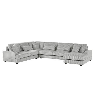 GlasFlength Sectional Sofas,Spacious Striped Sectional Sofa,Perfect for Social Gatherings,Gray,129.1"*93.7"*34.2"
