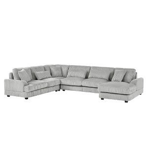 GlasFlength Sectional Sofas,Spacious Striped Sectional Sofa,Perfect for Social Gatherings,Gray,129.1"*93.7"*34.2" - 1 of 4