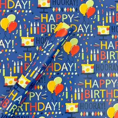 "Happy Birthday" Script and Balloons Gift Wrapping Paper Blue - Spritz™