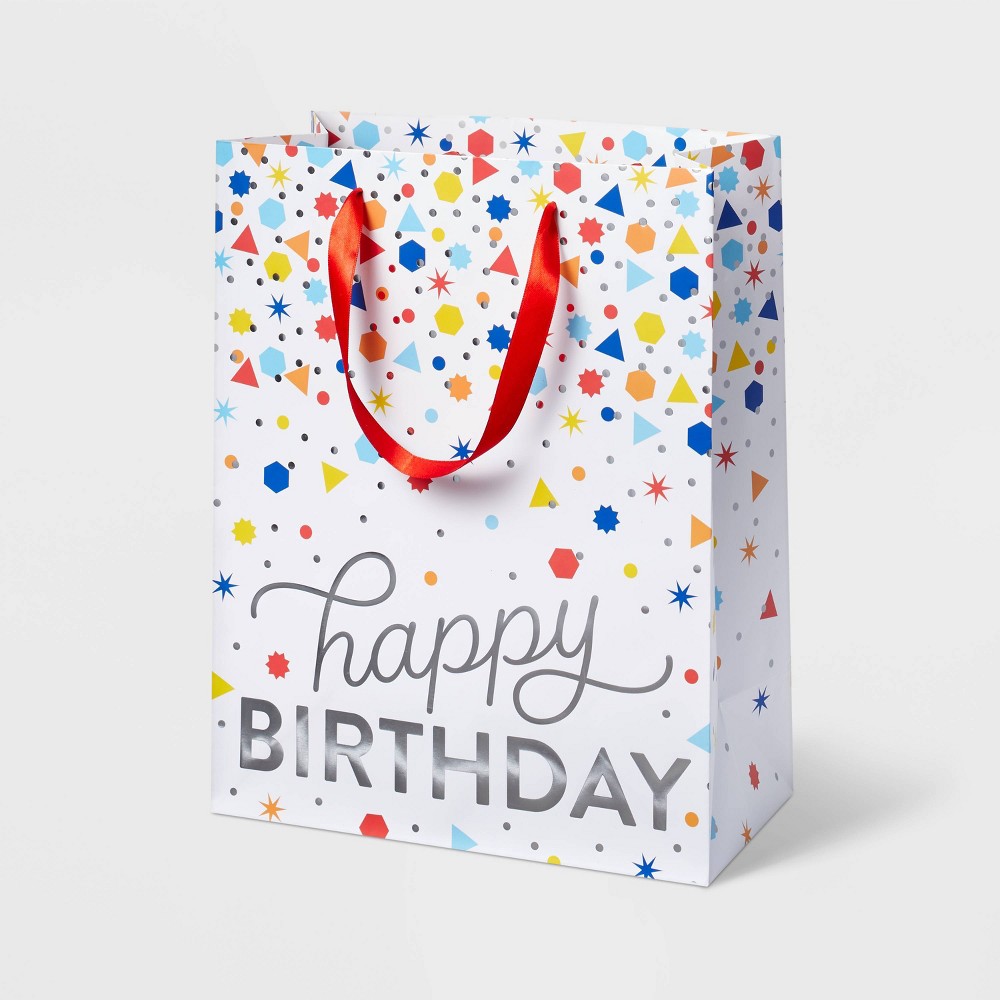 Photos - Other Souvenirs "Happy Birthday" Confetti Medium Gift Bag White - Spritz™