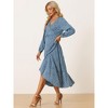 Allegra K Women's Floral Long Sleeve Wrap Tie Waist Ruffle Split Hem Boho Maxi Dress - 2 of 4