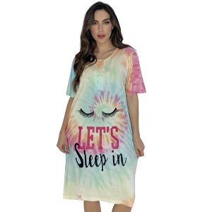 Just Love Womens Nightgown - Short Sleeve Henley Oversized Sleepwear Gown - 1 of 3