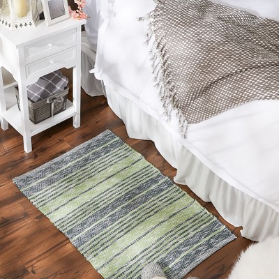 Hunter Green and Light Green Handwoven Recycled Cotton Rug 2x3 Ft