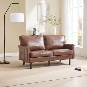 NicBex 56.3 Inch Loveseat,Modern PU Leather/Boucle Loveseat Sofa with Black Wood Legs,2-Seater Small Couch for Living Room,Bedroom - 1 of 4