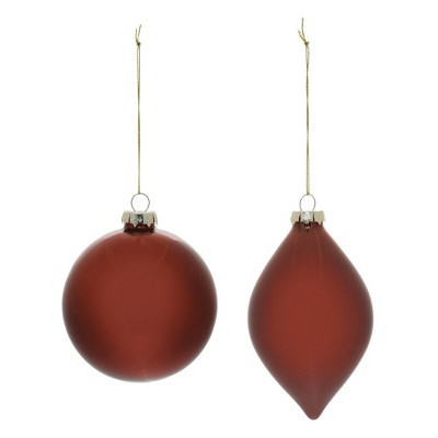 Melrose Red Glass Ball and Teardrop Ornaments Set of 6