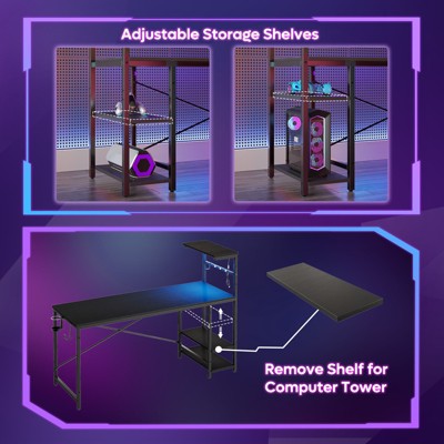 Bestier 61 Inch Black Grained Gaming Desk with Shelves