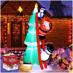 7.5FT Inflatable Christmas Tree with Santa and Penguins, Outdoor Yard Decorations with LED Lights - 1 of 4