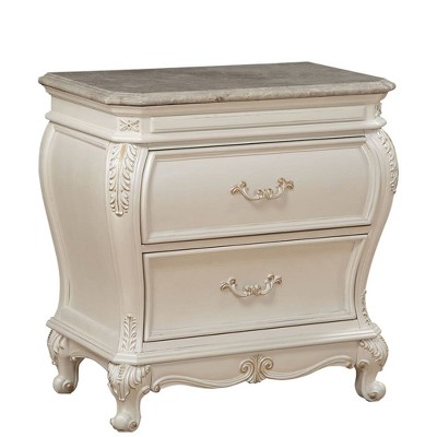 Pearl White Granite Top Solid Wood 2-Drawer Nightstand