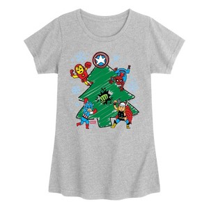 Girls' - Marvel - Christmas Sketch Fitted Short Sleeve Graphic T-Shirt - 1 of 3