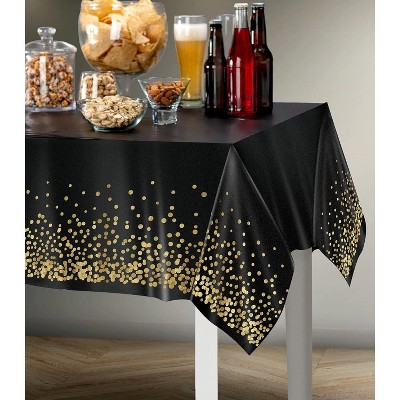 Prestee Black and Gold Table Cloths for Parties, 4pk, 54x108