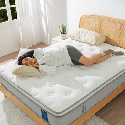 Aghana Digitals Hybrid Mattress with Pocket Coils & Cooling Tech, Medium Firm Euro Top for Motion