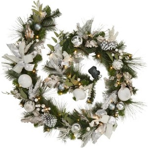 9 Feet Pre-Lit Christmas Garland with Lights,Battery Operated Lighted Outdoor Xmas Garland,silver - 1 of 4