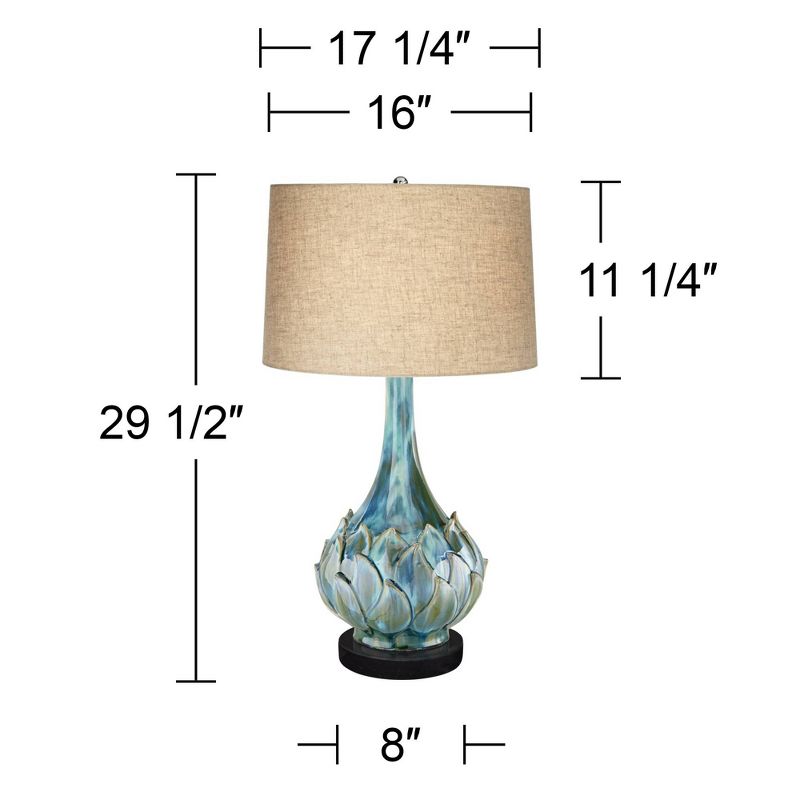 Possini Euro Design Kenya Modern Table Lamp with Round Black Riser 29 1/2" Tall Blue Green Ceramic Beige Linen Drum Shade for Bedroom Living Room Kids, 4 of 6