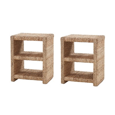 Heinrich 24 Coastal Style Grass Rope Side Table with Two Open Shelves Set of 2|ART OF LIVING DESIGNS-NATURAL