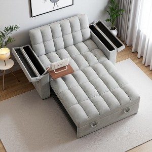 65" Velvet 3-in-1 Foldable Sofa Bed with Hidden Laptop Desk, USB & Storage - 1 of 4