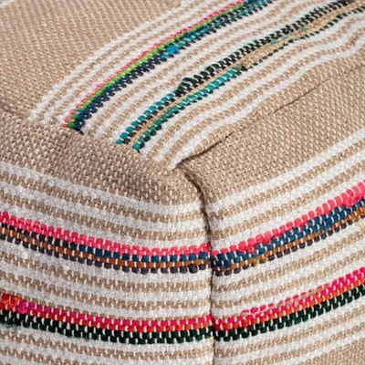 Soulard Handmade Beige & Multicolor Square Pouf Ottoman