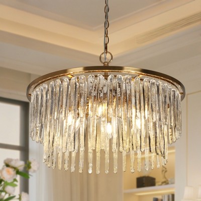 LNC Miswinamp 6-Lights 23.6" Modern   Luxury Tiered Drum Draped-Glass Chandelier, Gold
