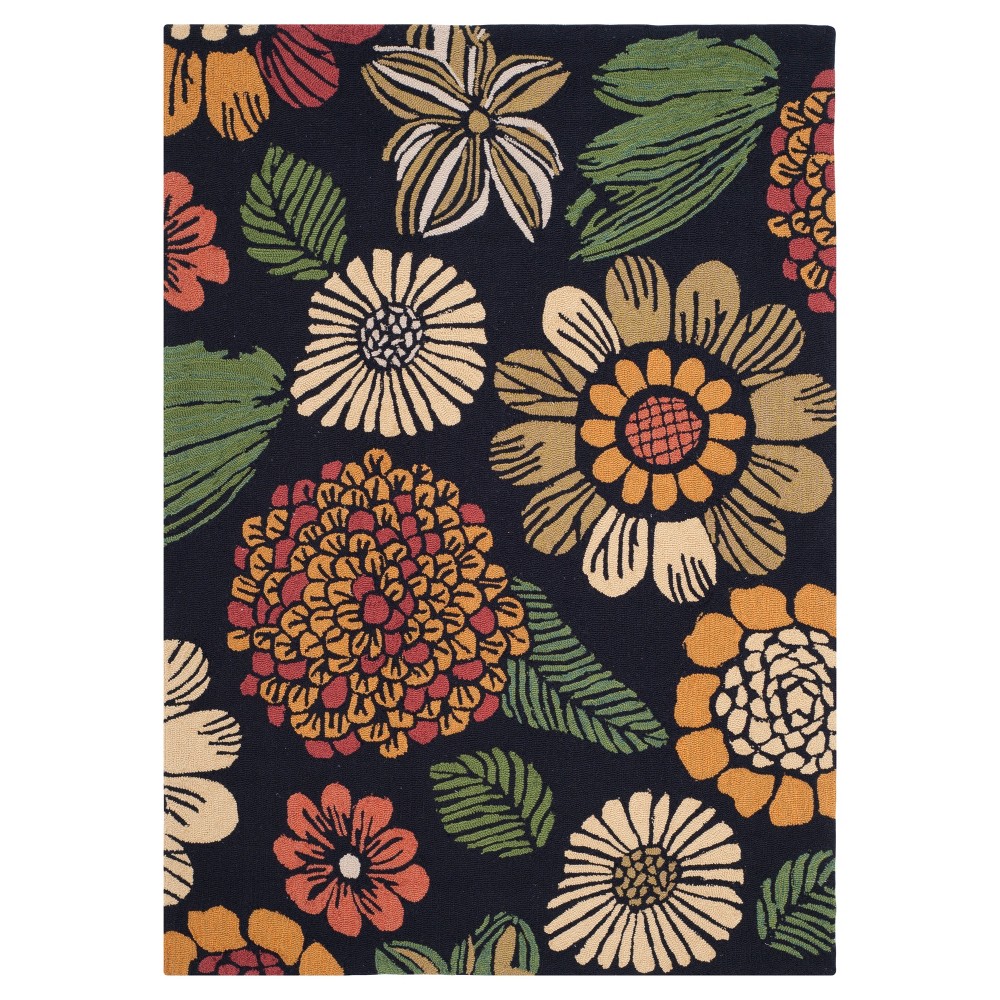 5'x7' Black Botanical Hooked Area Rug - Safavieh