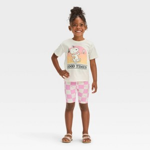 Toddler Girls' Snoopy 2pc Short Sleeve T-Shirt and Biker Shorts Set - Off-White - 1 of 4