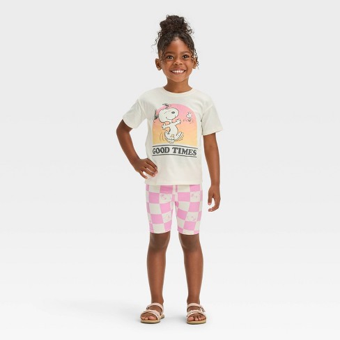 Toddler Girls' Snoopy 2pc Short Sleeve T-Shirt and Biker Shorts Set - Off-White - image 1 of 4