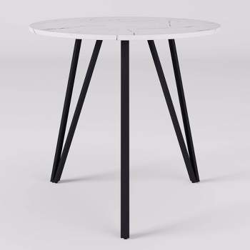 31" Ezra Small Round Dining Table Marble Finish White - CorLiving