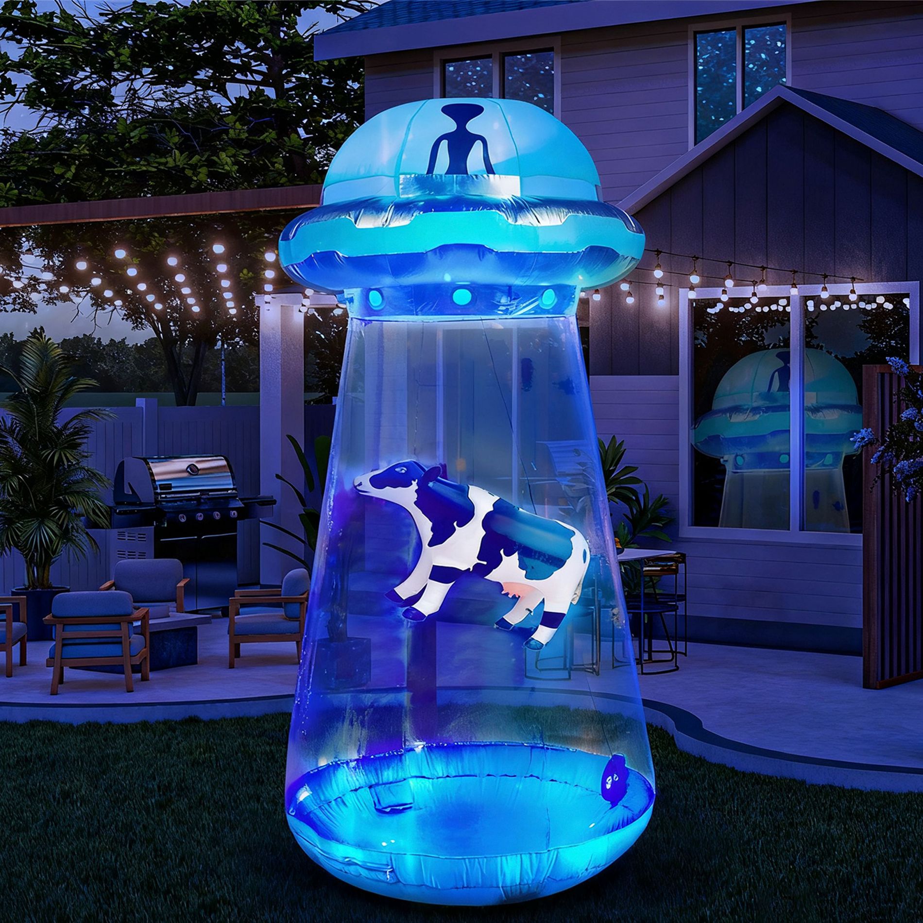 Joyfy 9FT Tall Halloween Inflatable Outdoor Decoration, Inflatable Flat Rim UFO with Built-in Color Changing LEDs for Halloween Yard Garden Lawn Decor