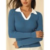 INSPIRE CHIC Women's V Neck Contrast Color Long Sleeve Polo Sweater Fitted Knit Top - 4 of 4