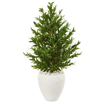 Nearly Natural 3.5-ft Olive Cone Topiary Artificial Tree in White Planter (Indoor/Outdoor)