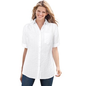 Woman Within Women's Plus Size Short-Sleeve Button Down Seersucker Shirt - 1 of 4