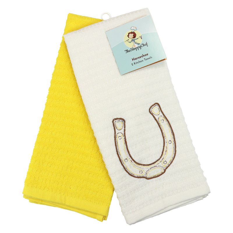 Sloppy Chef Lucky Embroidered Kitchen Towel (2-Piece Set), 16x26, 100% Cotton, Horseshoe Design, 2 of 9
