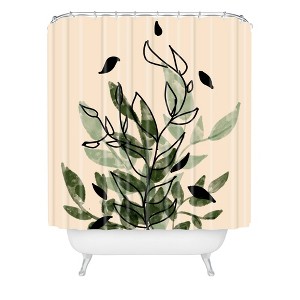 Aleeya Jones Leaves Shower Curtain Green/Cream - Deny Designs - 1 of 3