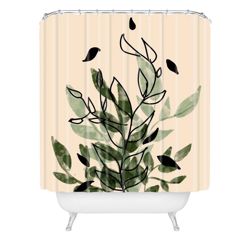 Aleeya Jones Leaves Shower Curtain Green/Cream - Deny Designs, 1 of 5