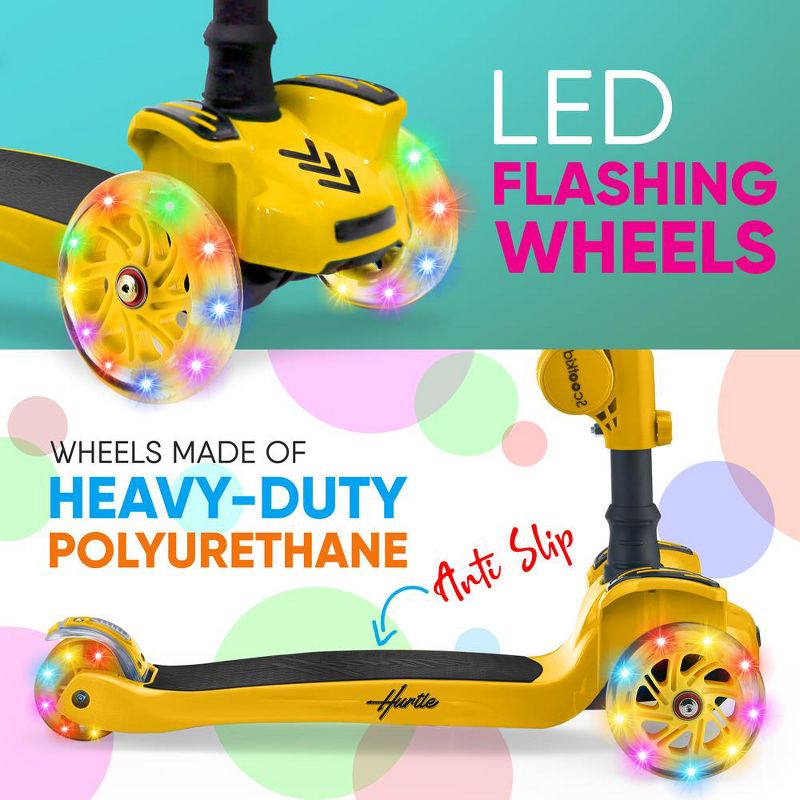 Hurtle ScootKid 3 Wheel Toddler Child Mini Ride On Toy Tricycle Scooter with Adjustable Handlebar, Foldable Seat, and LED Light Up Wheels, Yellow, 5 of 7