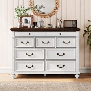 Farmhouse 9-Drawer Dresser, 47" Wide Rustic Wood Chest with Metal Handles, Vintage Storage Organizer for Bedroom or Living Room - 1 of 4