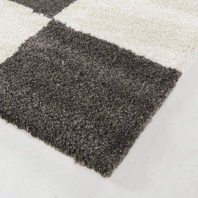 Reinhart Dark Gray and White Checkered Synthetic Area Rug