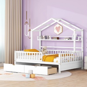 Full Size House Bed with 2 Drawers and Storage Shelf - 1 of 4
