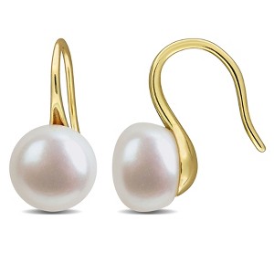 EVERLY JEWELRY | Yellow Plated Sterling Silver 8-9mm Cultured Freshwater Pearl Wave Shepherd Hook Earrings - 1 of 4