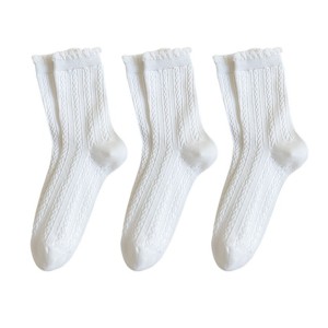 Anna-Kaci 3 Pairs Mid-Crew Cable Knit Socks with Ruffle Cuffs Soft Stretchy Vintage-Inspired Design - 1 of 4