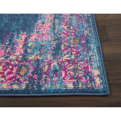 Handmade Blue Floral Synthetic 4' x 6' Reversible Rug