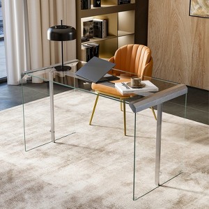 JVNOXK Modern Tempered Glass Computer Desk 51.2" Home Office Desk with Metal Frame Design, Suitable for Gaming and Study - 1 of 4