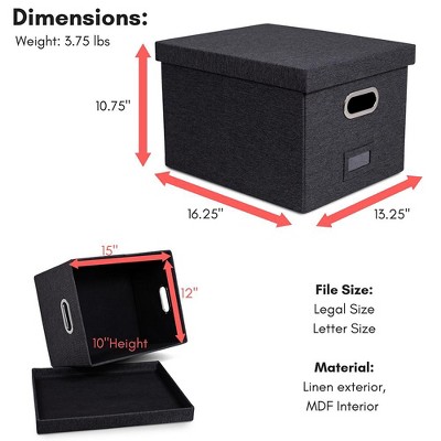Charcoal Collapsible Linen File Storage Organizer with Lid