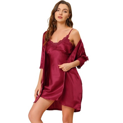 Cheibear Womens 4pcs Sleepwear Pjs Satin Lingerie Silk Cami With Shorts  Robe Pajama Set Red Large : Target