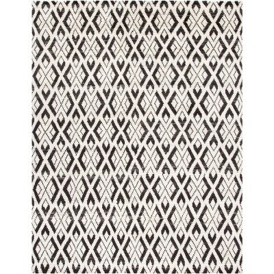 Hand-Knotted Black and Ivory Wool 8' x 10' Area Rug