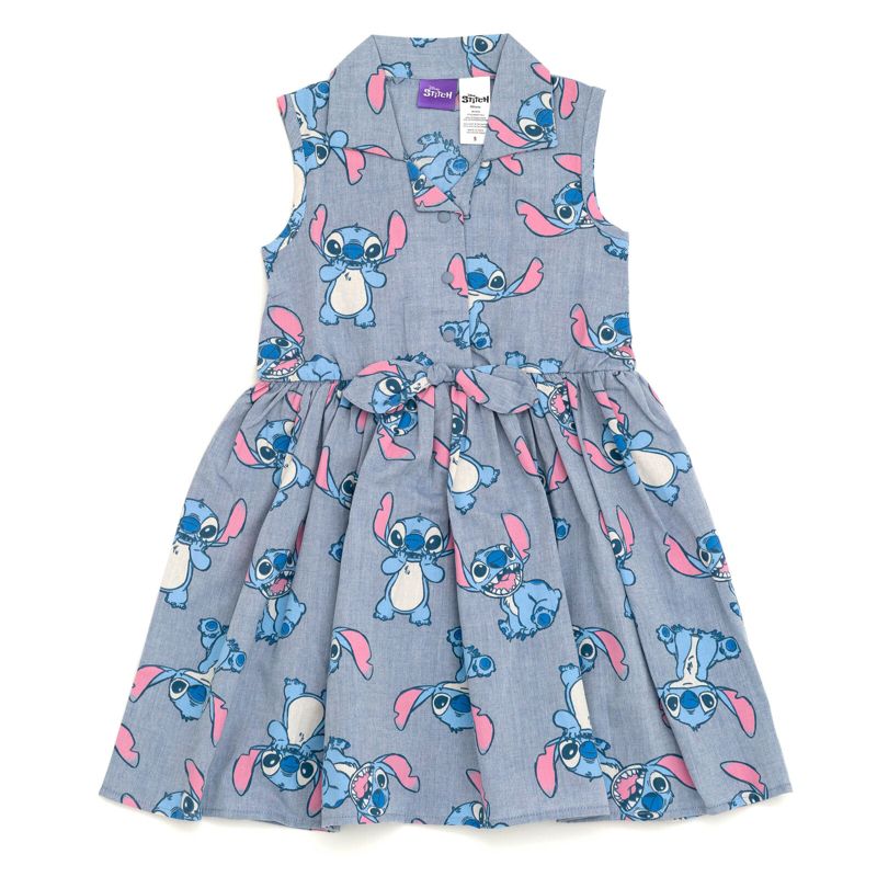 Disney Minnie Mouse Mickey Mouse Daisy Lilo & Stitch Princess Belle Ariel Girls Chambray Skater Dress Toddler to Big Kid, 1 of 7